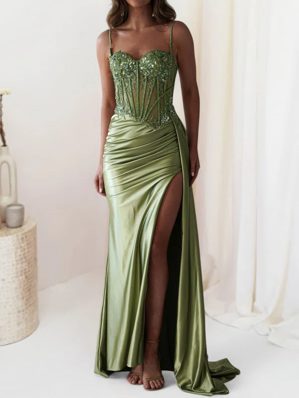 Mermaid Sweetheart Satin Corset Prom Dresses With Appliques #Milly020127668