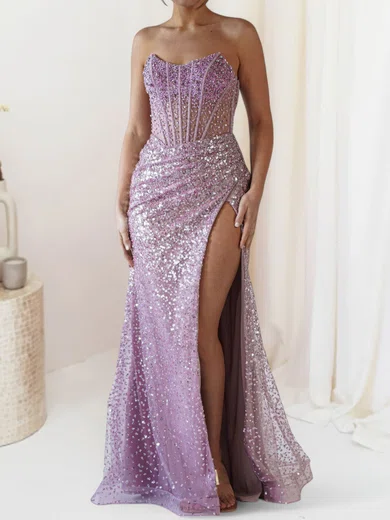 Sheath/Column Strapless Sparkly Sequin Prom Dresses With Ruched #Milly020127673