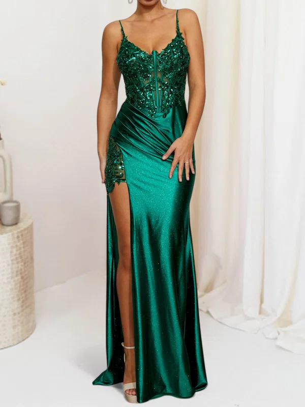 Sheath/Column V-neck Glitter Corset Prom Dresses With Appliques #Milly020127682
