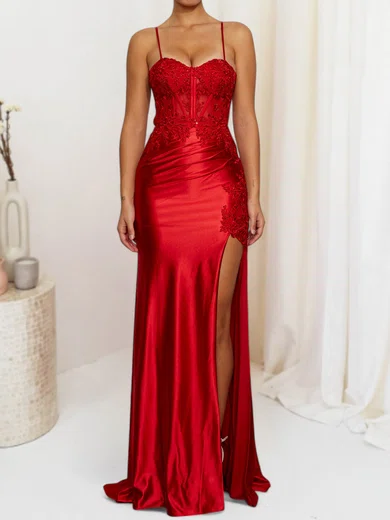 Sheath/Column Sweetheart Satin Corset Prom Dresses With Appliques #Milly020127688
