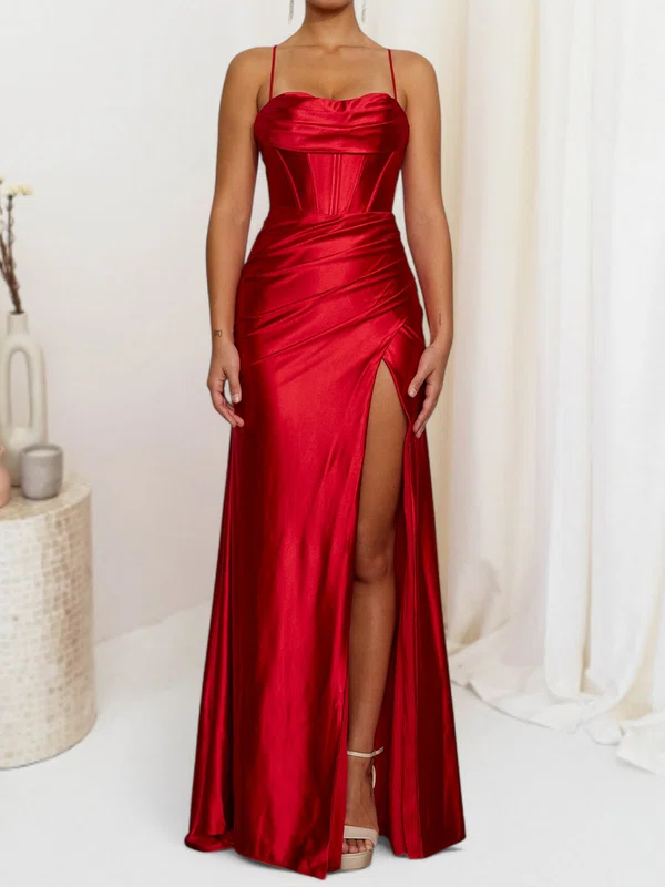 Sheath/Column Sweetheart Satin Corset Prom Dresses With Ruched #Milly020127693