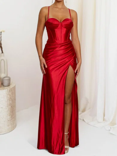Sheath/Column Sweetheart Satin Corset Prom Dresses With Ruched #Milly020127701