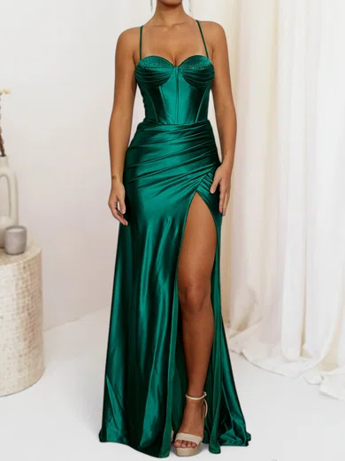 Sheath/Column Sweetheart Satin Corset Prom Dresses With Ruched #Milly020127703