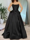 Black Ball Gown Strapless Satin Corset Prom Dresses With Beading #Milly020127707