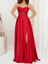 A-line Sweetheart Satin Corset Prom Dresses With Beading #Milly020127708