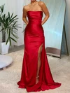 Sheath/Column Strapless Satin Prom Dresses With Ruched #Milly020127717