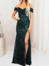 Sheath/Column Off-the-shoulder Sparkly Sequin Prom Dresses With Ruched #Milly020127727
