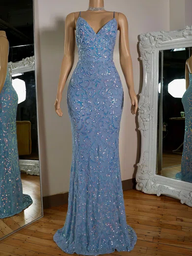 Mermaid V-neck Sparkly Sequin Prom Dresses #Milly020127733