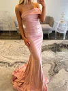 Mermaid One Shoulder Satin Prom Dresses With Ruched #Milly020127736