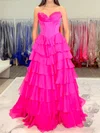Ball Gown Strapless Satin Chiffon Tiered Prom Dresses With Appliques #Milly020127759