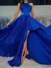 A-line Scoop Neck Satin Cut Out Prom Dresses With Ruched #Milly020127763
