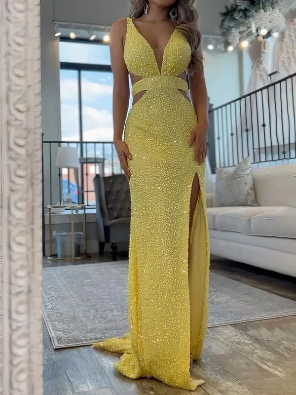 Sheath/Column V-neck Sparkly Sequin Prom Dresses #Milly020127770
