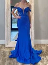 Mermaid Off-the-shoulder Satin Beaded Prom Dresses With Appliques #Milly020127771