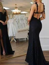 Black Sheath/Column V-neck Lace Beaded Prom Dresses #Milly020127773