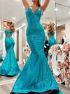 Mermaid V-neck Glitter Cut Out Prom Dresses With Ruched #Milly020127778