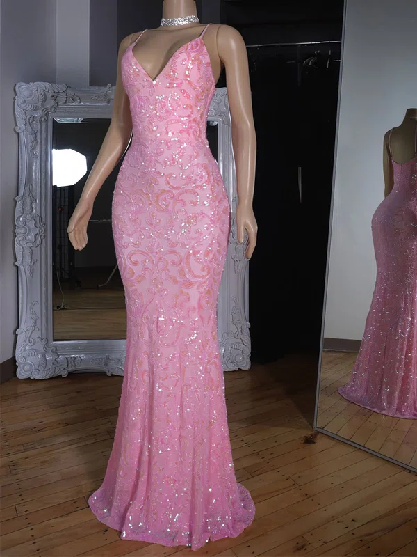 Mermaid V-neck Floor-length Sparkly Sequin Prom Dresses #Milly020127782