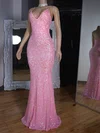 Mermaid V-neck Floor-length Sparkly Sequin Prom Dresses #Milly020127782