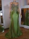 Mermaid V-neck Satin Corset Prom Dresses With Beading #Milly020127785
