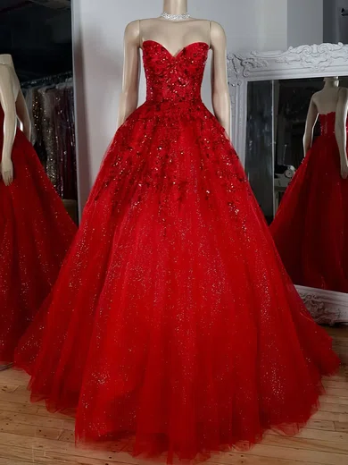 Ball Gown Strapless Tulle Prom Dresses With Appliques #Milly020127786