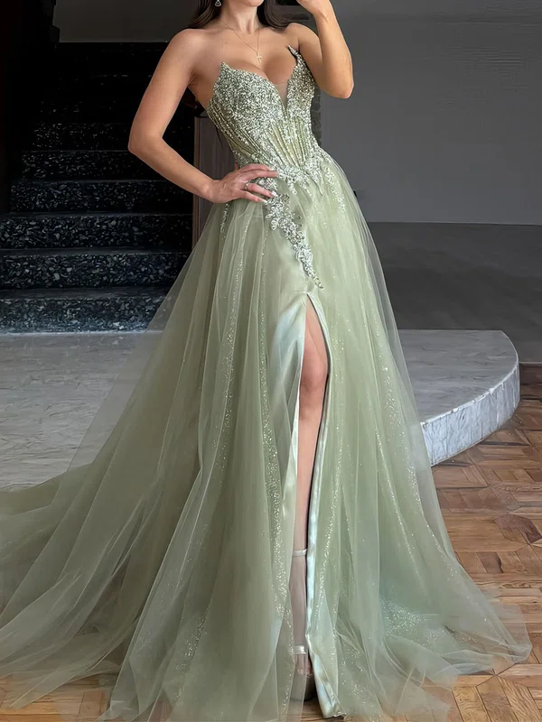 Ball Gown V-neck Tulle Corset Prom Dresses With Appliques #Milly020127791