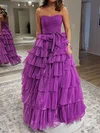 Ball Gown Strapless Tulle Ruffle Tiered Prom Dresses #Milly020127805