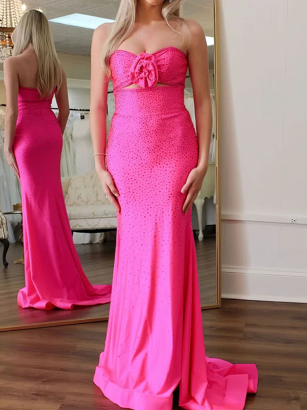 Sheath/Column Strapless Jersey Cut Out Beaded Prom Dresses #Milly020127830