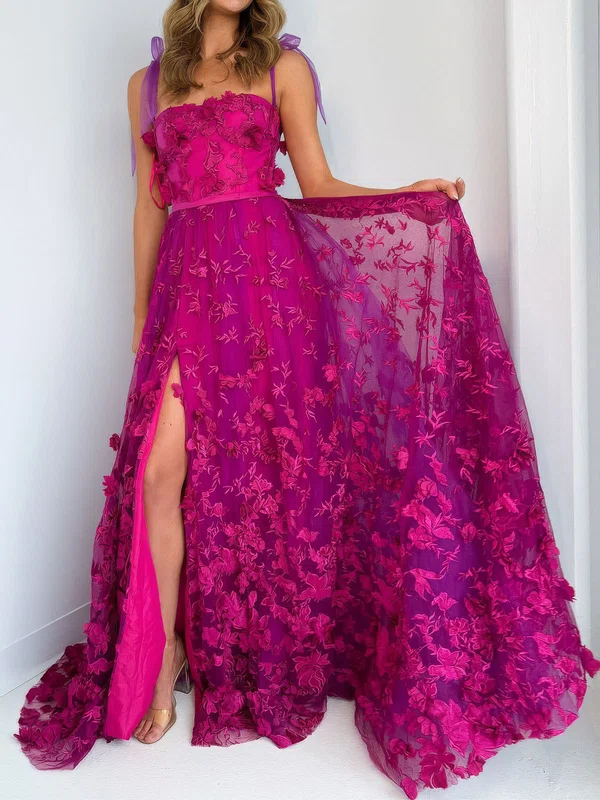 A-line Sweetheart Tulle 3D Floral Prom Dresses With Appliques #Milly020127842
