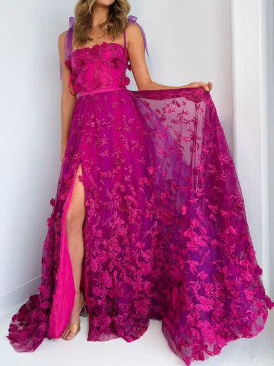 A-line Sweetheart Tulle 3D Floral Prom Dresses With Appliques #Milly020127842