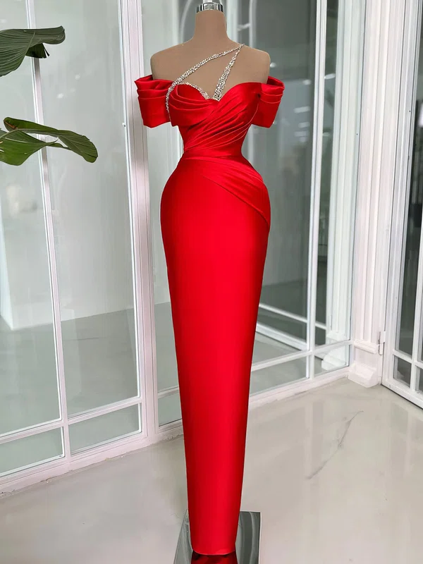 Red Sheath/Column One Shoulder Satin Prom Dresses With Beading #Milly020127845
