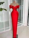 Red Sheath/Column One Shoulder Satin Prom Dresses With Beading #Milly020127845