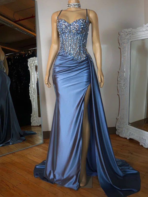 Sheath/Column Sweetheart Satin Corset Prom Dresses With Appliques #Milly020127900
