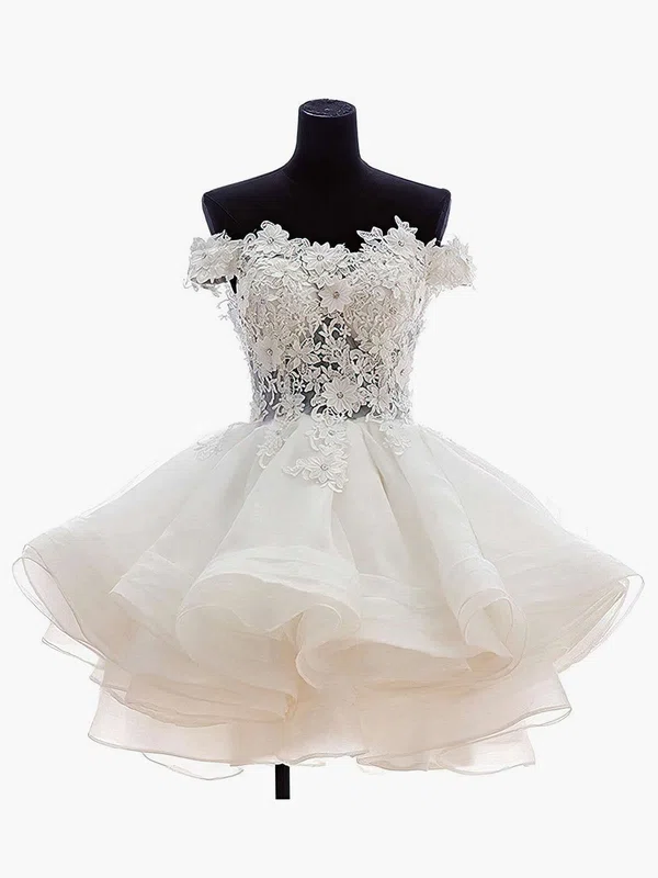 Princess Off-the-shoulder Organza Tulle Appliques Lace Short/Mini Cute Wedding Dresses #Milly000020102801