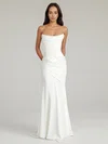 Sheath/Column Straight Silk-like Satin Sweep Train Ruched Formal Dresses PT02028866