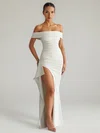 Sheath/Column Off-the-shoulder Jersey Floor-length Ruched Formal Dresses PT02028868