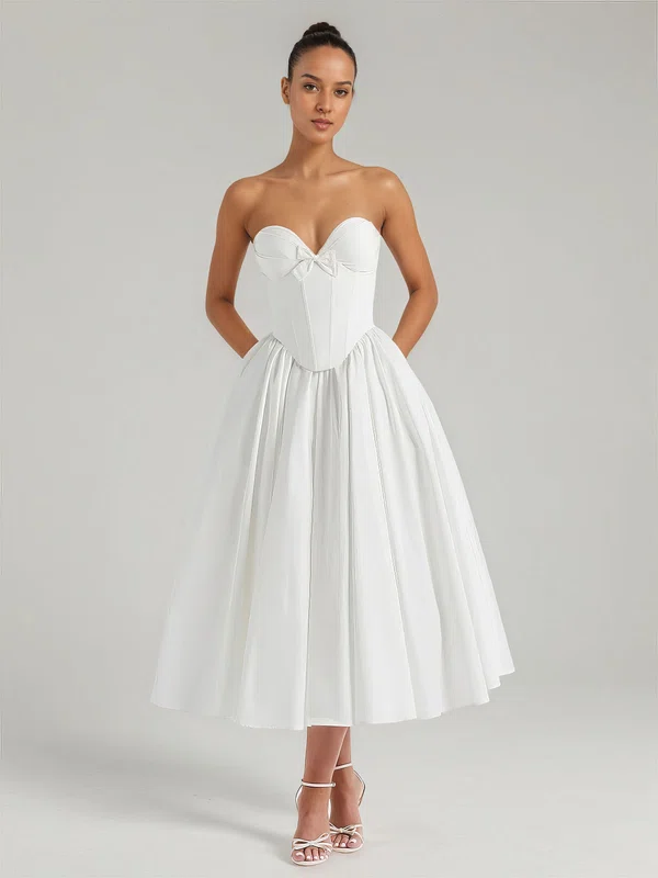 Ball Gown Sweetheart Satin Tea-length Bow Formal Dresses PT02028872