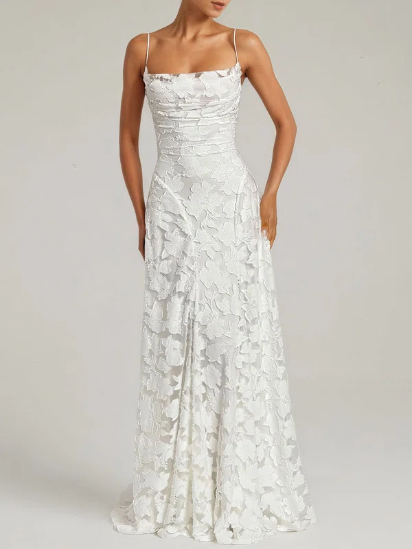 A-line Square Neckline Lace Floor-length Ruched Formal Dresses PT02028873