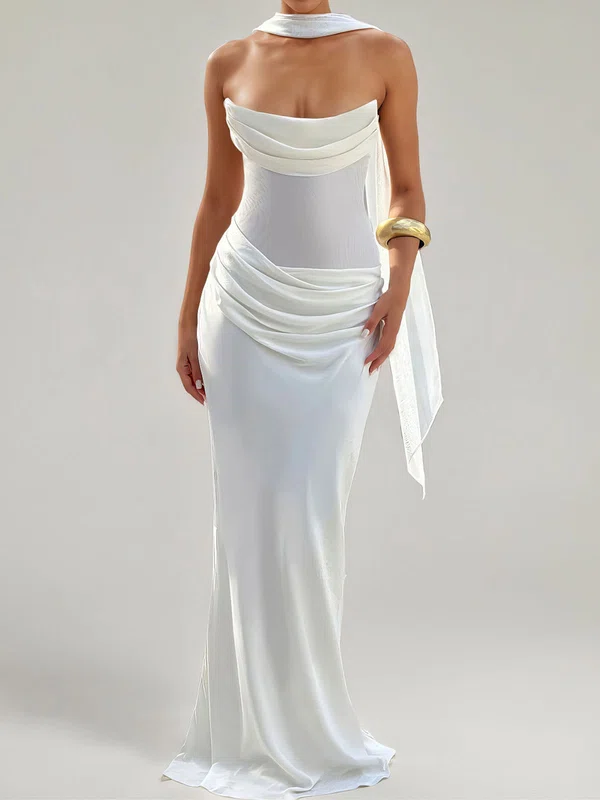 Sheath/Column Straight Chiffon Floor-length Ruched Formal Dresses PT02028874