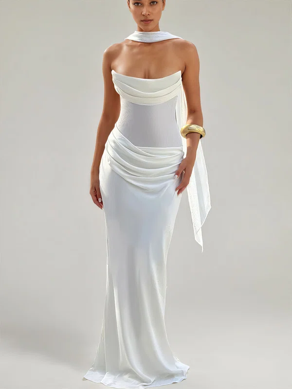 Sheath/Column Straight Chiffon Floor-length Ruched Formal Dresses PT02028874