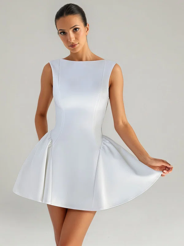 Ball Gown Scoop Neck Satin Short/Mini Pockets Formal Dresses PT02028877