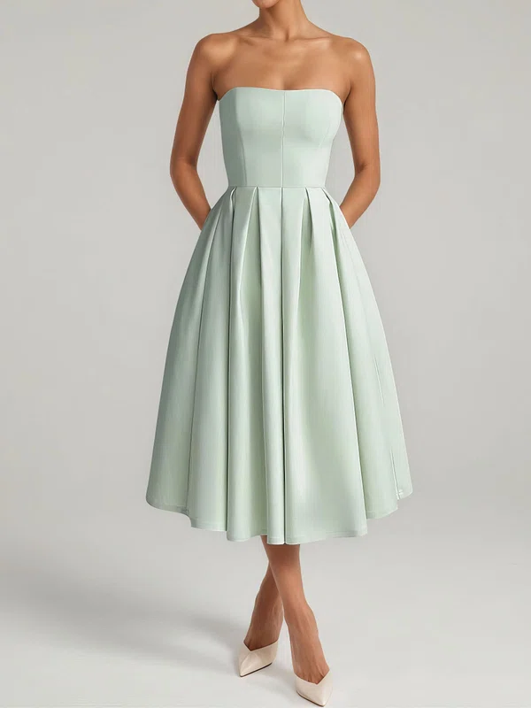 Ball Gown Strapless Satin Ruched Long Homecoming Dresses PT02028880
