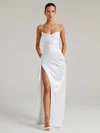 Sheath/Column V-neck Silk-like Satin Floor-length Ruched Formal Dresses PT02028888