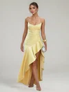 Sheath/Column V-neck Silk-like Satin Asymmetrical Ruffles Formal Dresses PT02028889