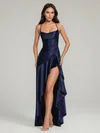 Sheath/Column V-neck Silk-like Satin Asymmetrical Ruffles Formal Dresses PT02028890