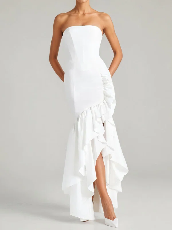 Strapless Stretch Crepe Bodycon Asymmetrical Ruffle Long Homecoming Dresses PT02028892