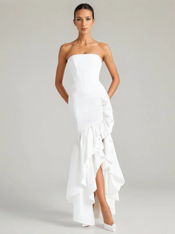 Sheath/Column Straight Stretch Crepe Asymmetrical Ruffles Formal Dresses PT02028892