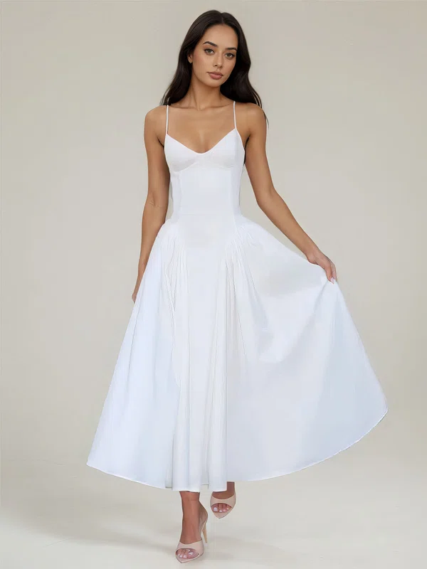 Ball Gown V-neck Stretch Crepe Tea-length Formal Dresses PT02028893