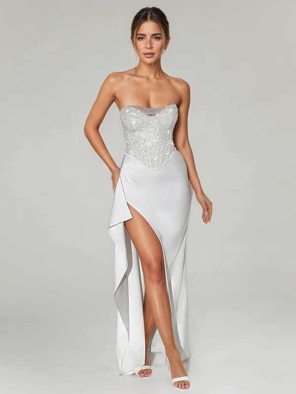 Sheath/Column Straight Jersey Floor-length Ruffles Formal Dresses PT02028894