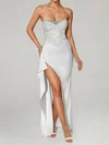 Sparkly Strapless Jersey Bodycon Ruffle Long Homecoming Dresses PT02028894