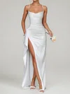 Casual Bodycon V-neck Satin Ruched Split Long Homecoming Dresses PT02028895