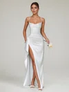 Sheath/Column V-neck Silk-like Satin Floor-length Ruched Formal Dresses PT02028895